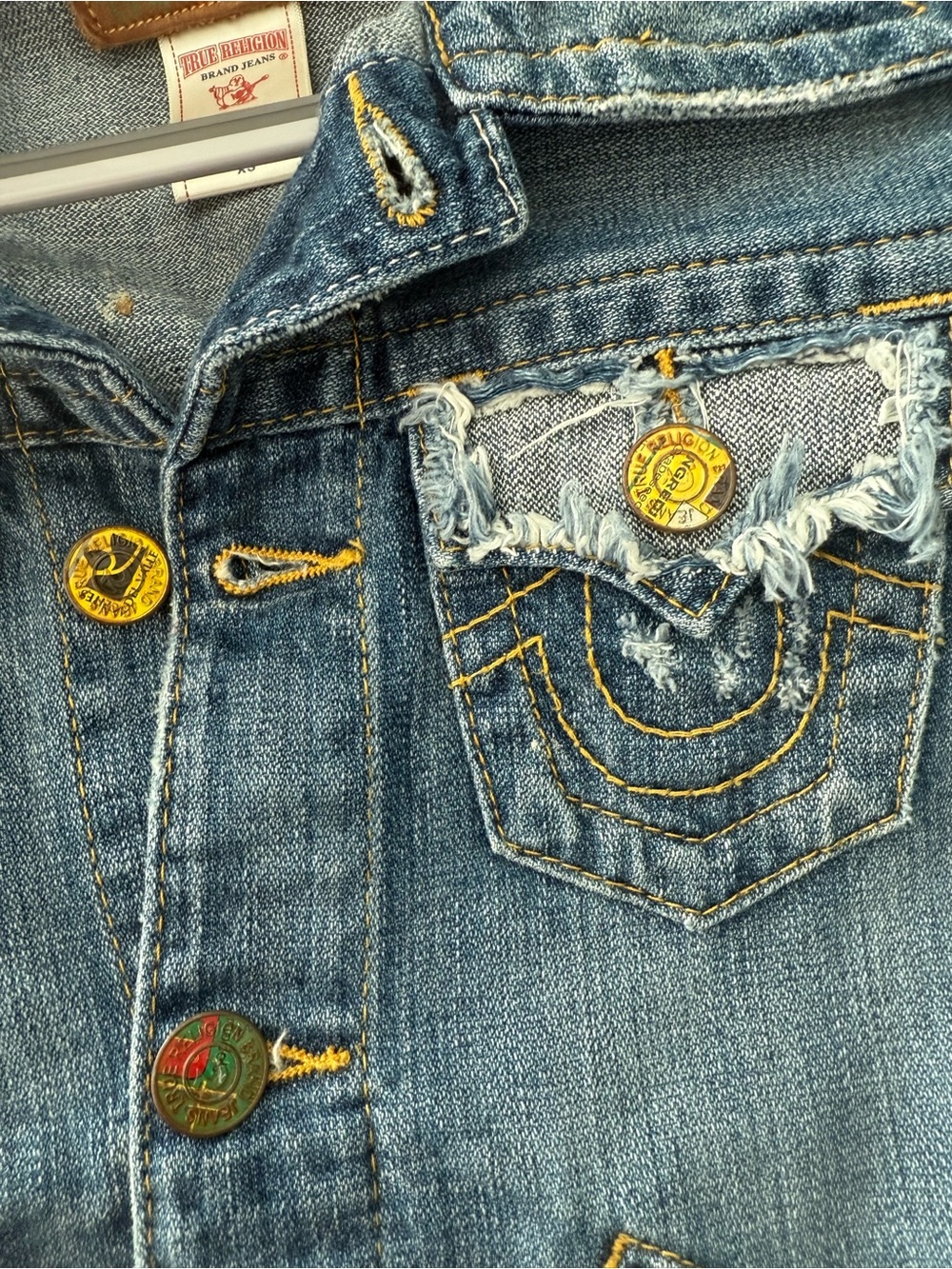 Rare Y2K True Religion Distressed Cropped Denim Jacket XS - Picture 3 of 13